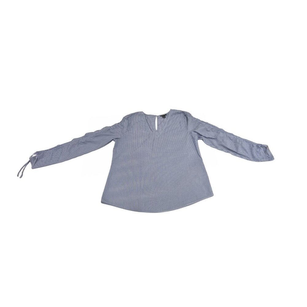 Halogen Blue & White Striped V-Neck Blouse – XL – Long Sleeve - Picture 2 of 4